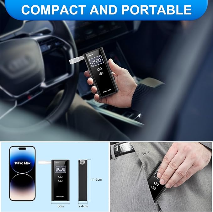 Homealexa Portable Breath Alcohol Monitor – Personal-Use LCD Breath Checker with 10 Mouthpieces, Compact Device for Home, Car, Party Safety Awareness