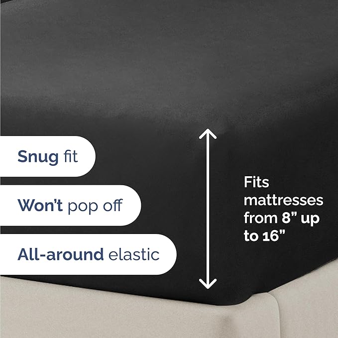 Twin 4 Piece Sheet Set - Cooling, Comfy & Breathable - Hotel Luxury Bedding, Includes Fitted Sheet for Women, Men, Kids and Teens - 1 Flat, 1 Fitted Sheet, 2 Pillowcases with Deep Pockets - Black