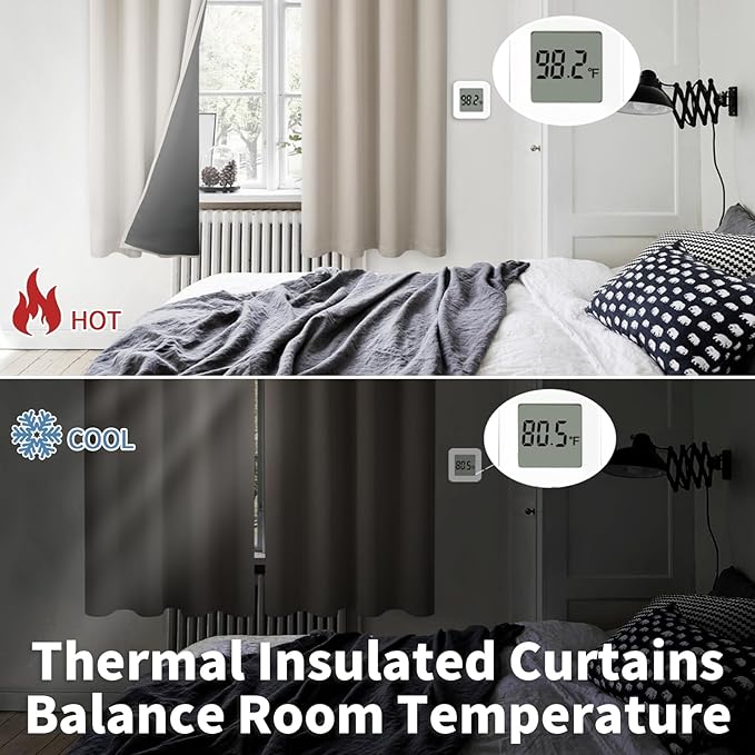 BGment Thermal Insulated 100% Blackout Curtains for Bedroom with Black Liner, Double Layer Full Room Darkening Noise Reducing Grommet Curtain (52 x 72 Inch, Cashmere, 2 Panels)