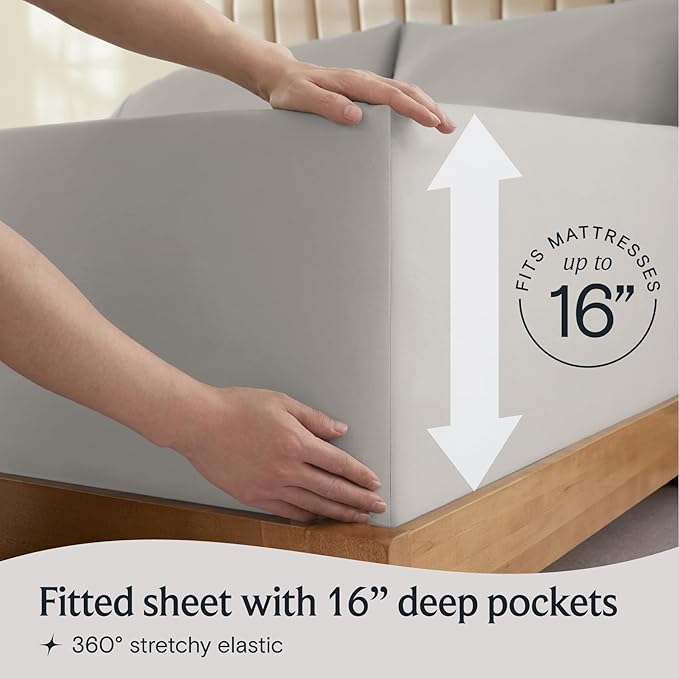 LuxClub 4 PC Queen Sheet Set, Deep Pockets Wrinkle Free Cooling Bed Sheets Hotel Bedding for Women, Men, Includes 1 Fitted Sheet, 1 Flat Sheet and 2 Pillowcases-Silky Soft Light Taupe