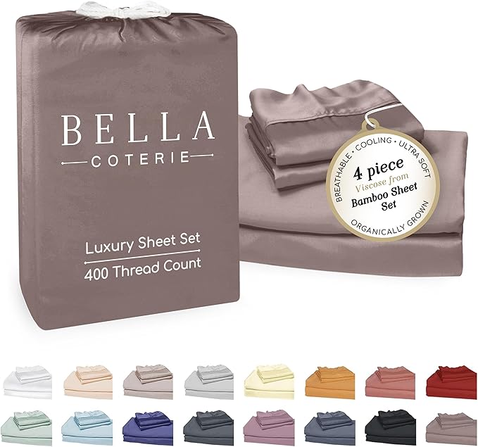 Bella Coterie Luxury Bamboo Viscose Full Size Sheet Set | 100% Organically Grown | Ultra Soft | Cooling for Hot Sleepers | 18" Deep Pocket [Mocha]