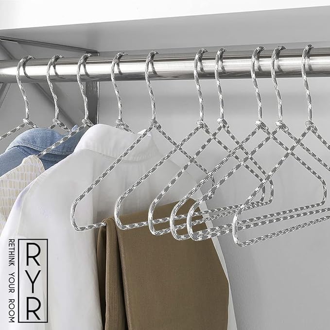 Clothes Hangers 30 Pack – Space Saving Fabric & Metal Hangers, Non-Slip Pant & Coat Hangers, Room Essentials, Closet, Durable Wardrobe Storage for Shirts, Suits & Pants – Grey/White