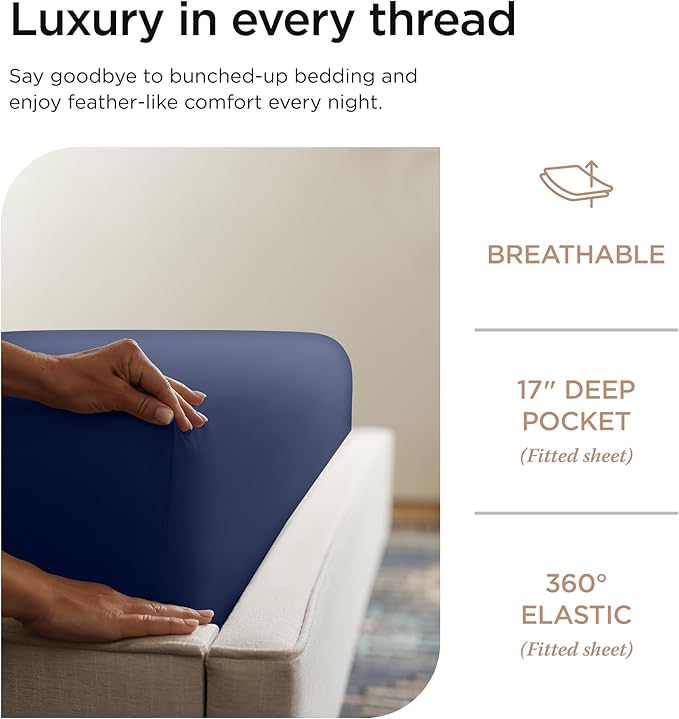 Threadmill California King Sheets, Certified American Supima Cotton Sheets, 1200 Thread Count Hotel Quality Sheet, 4 Piece Luxury Bed Sheet Set with Elasticized Extra Deep Pocket, Folkstone Blue