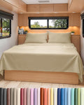 RV Short Queen Sheet Set 60 X 75 - 4 Piece RV Short Queen Bed Sheets - Soft, Breathable & Cooling - Designed for Bunks, Trailers and Campers - Fits 8” to 12" Mattress - Hotel Luxury Bedding - Beige