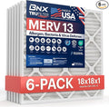 BNX TruFilter 18x18x1 Air Filter MERV 13 (6-Pack) - MADE IN USA - Electrostatic Pleated Air Conditioner HVAC AC Furnace Filters for Allergies, Pollen, Mold, Bacteria, Smoke, Allergen, MPR 1900 FPR 10