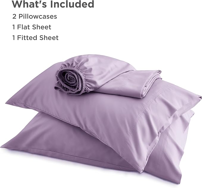 Bedsure California King Sheet Sets, Cooling Sheets for Hot Sleepers, Rayon Derived from Bamboo, Breathable & Soft, Deep Pocket Up to 16 Inches, Hotel Luxury Silky Bedding, Lilac