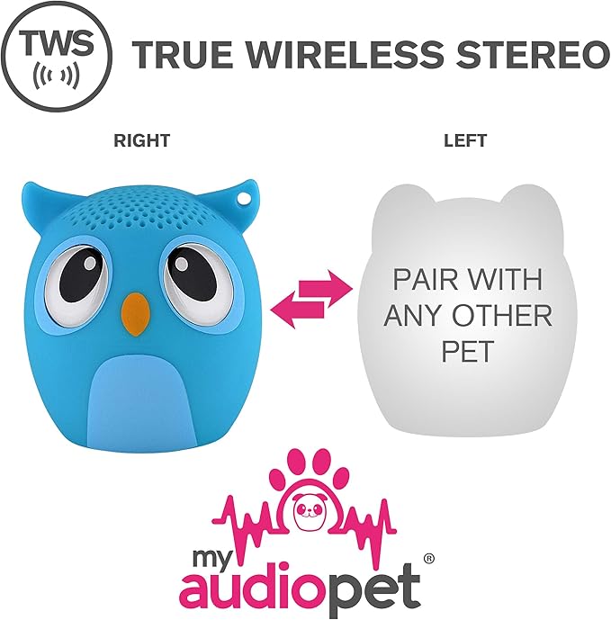 My Audio Pet Mini Bluetooth Animal Wireless Speaker for Kids of All Ages - True Wireless Stereo – Pair with Another TWS Pet for Powerful Rich Room-Filling Sound (OWLcapella Blue)
