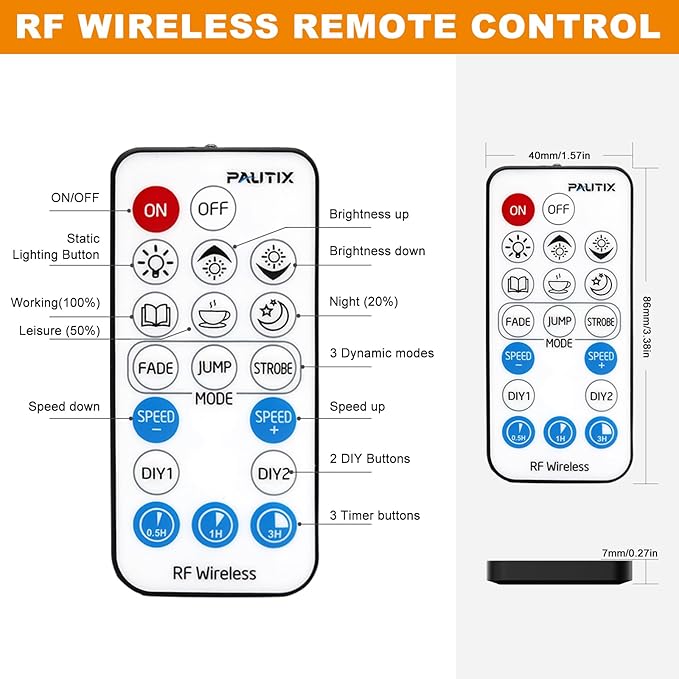 PAUTIX 2-Pack RF Remote LED Controller Dimmer,18-Key Wireless Remote and in-line Controller DC 12V-24V Switch Memory Function, for Single Color LED Strip Light,COB LED Strips,2835 3528 SMD LED Lights