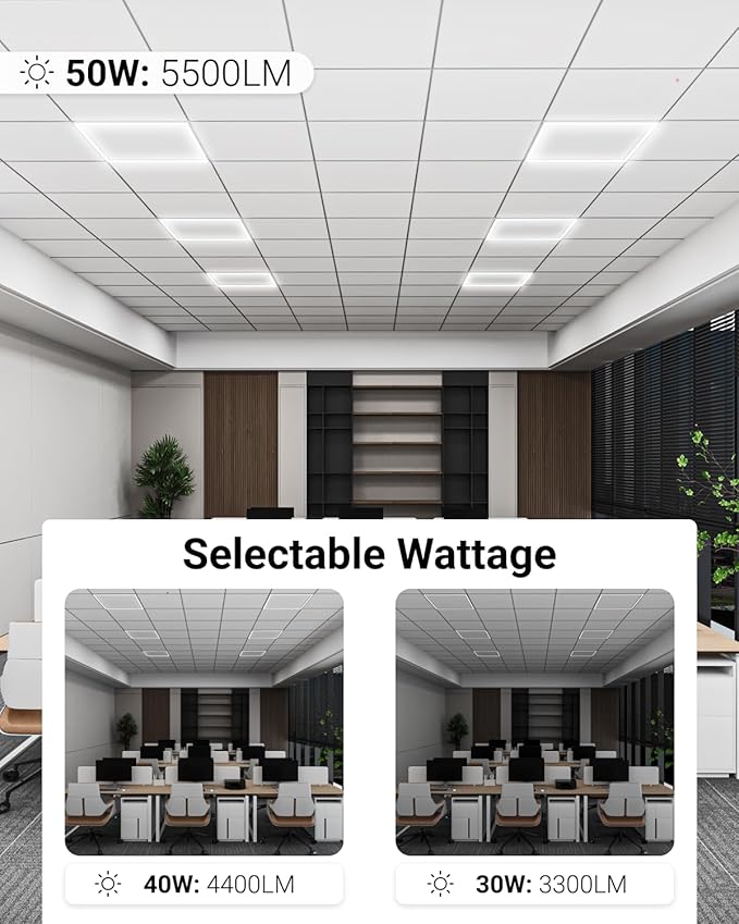 Sunco 20 Pack 2x2 Edge-Lit Frame LED Panel Lights, Drop Ceiling Flat Light Fixture, 5500 LM, Selectable Features, 30W/40W/50W, 4000K/5000K/6000K, Dimmable (0-10V) ETL