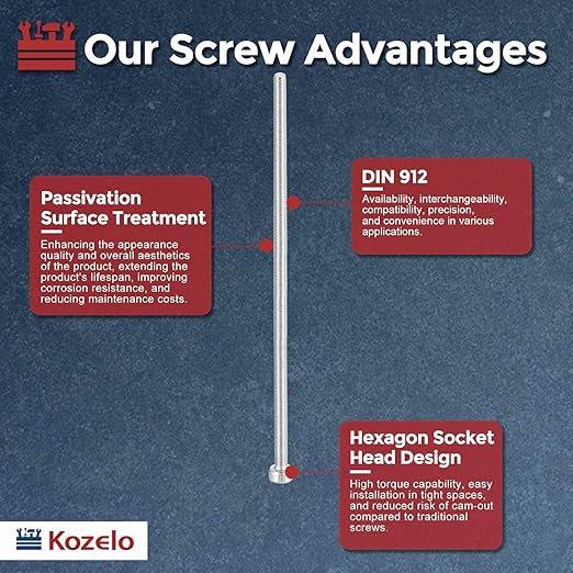Kozelo 4pcs Socket Head Cap Screws - [M3-0.5 x 130mm] 304 Stainless Steel Allen Socket Drive for Electrical Motor 3D Printing Fan Engine Replacement Use, Silver