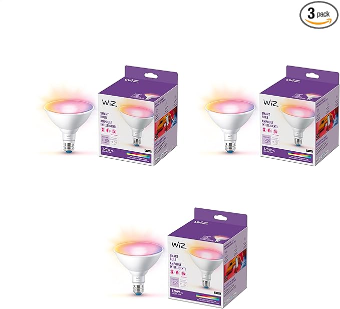 WiZ Connected 120W PAR38 LED Smart Light Bulbs - 3 Pack - Connects to Your Wi-Fi - E26 Smart Bulb - Control with Voice or App + Activate with Motion - Matter Compatible