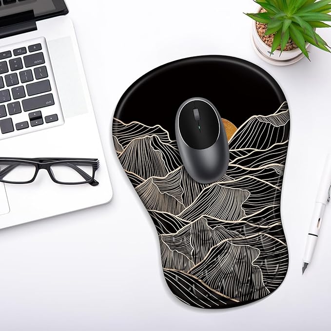 YIWEI Ergonomic Mouse Pad with Wrist Rest - Comfortable Office Mousepad with Memory Foam Wrist Support for Carpal Tunnel Relief, Mouse Pads with Non-Slip Base for Gaming and Home (Sunset)