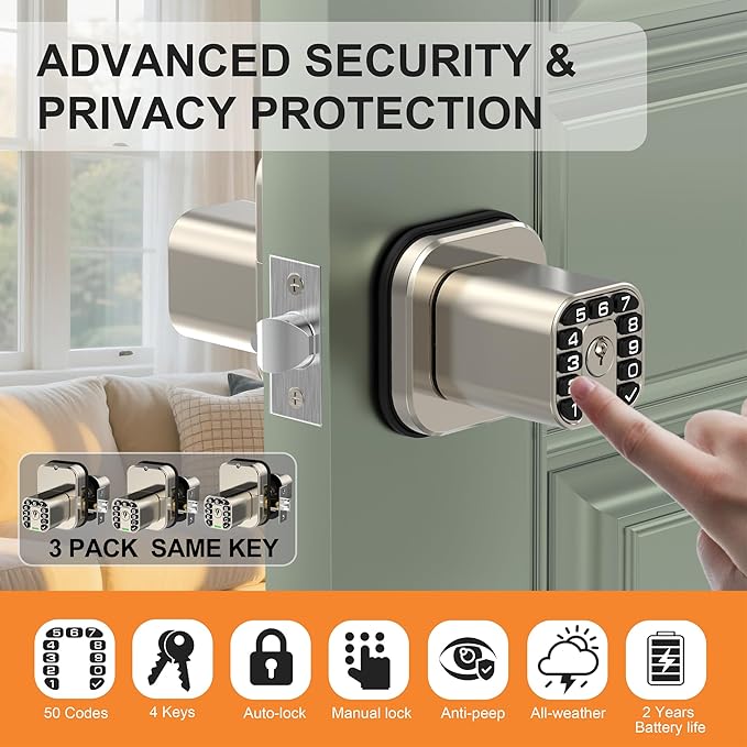 Richelock IU52 Double-Sided Keypad Door Lock, All-Weather, Fully Waterproof Keyless Entry with Dual-Sided Programmable Codes, Same Key Both Sides for Outdoor, Indoor, Gate & Fence