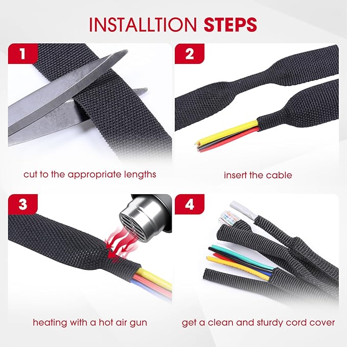 Sonoreboom 2 in 1 Heat Shrink Braided Sleeving Fabric Tubing-Ideal fit Irregular Shape Hose/Cable/Wire (1/2"(12mm), 45FT)