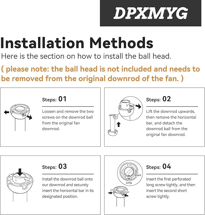 DPXMYG 72 inch Ceiling Fan Downrod with Extension Cord, 6 FT White Downrod for Ceiling Fan, 1 inch Outside Diameter, Ceiling Fan Boom Suitable for a Wide Range of Fans (White, Not Threaded)