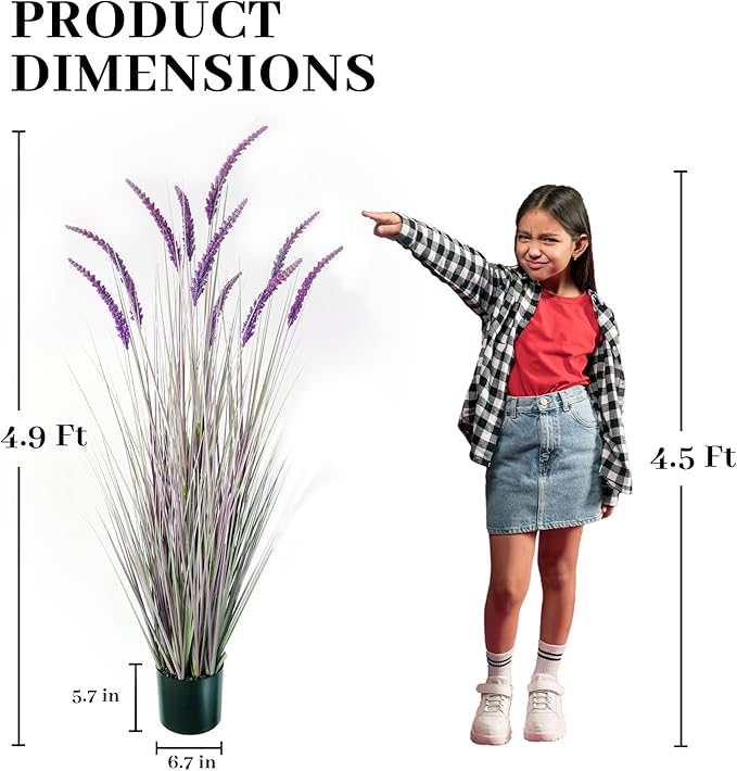 KOL 5ft Artificial Veronica Spiked Speedwell Grass, 59in Faux Veronica Spicata Plant, Tall Horsetail Reed Grass, UV-Resistant Fake Grasses for Indoor/Outdoor Décor, Home Office Wedding Centerpiece