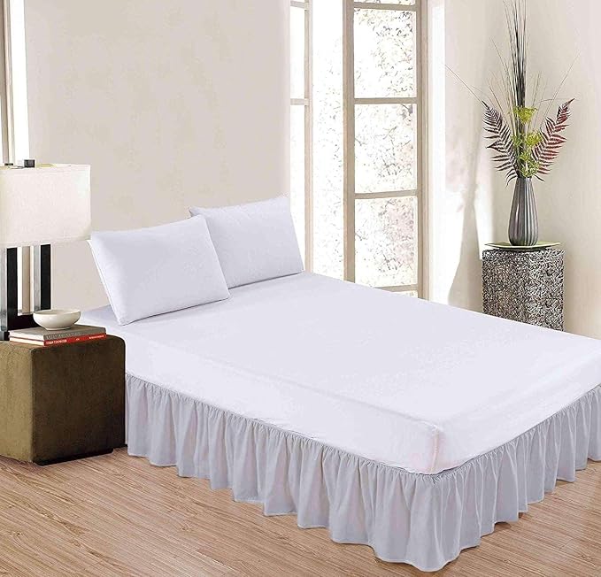 Light Grey Solid Ruffled Bed Skirt Twin-21 Inch Drop Split Corner, Microfiber Bedskirt with Platform Three Sided Coverage
