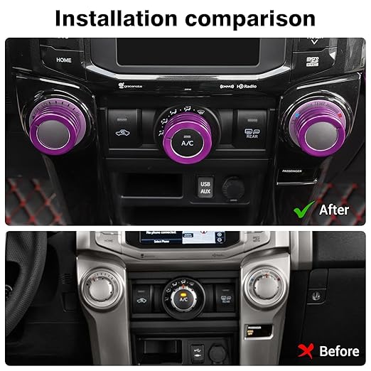 JeCar Air Conditioner Button Trim Cover Aluminum Alloy Knob Cover Fit for Toyota 4Runner 2010-2023, Purple