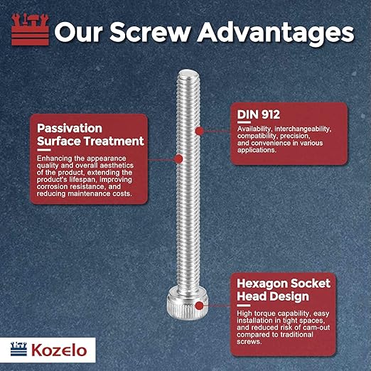Kozelo 50pcs Socket Head Cap Screws - [M4-0.7 x 40mm] 304 Stainless Steel Allen Socket Drive for Electrical Motor 3D Printing Fan Engine Replacement Use, Silver
