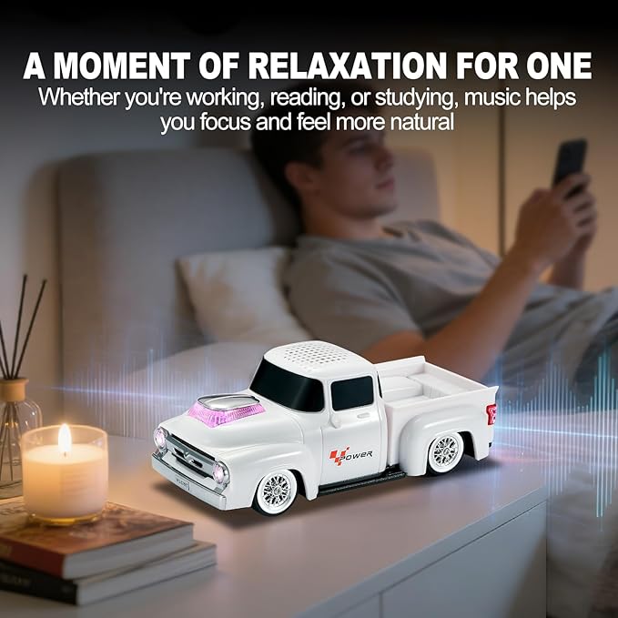 Vintage Pickup Truck Bluetooth Speaker, Retro Truck Model with HD Sound, Built-in Mic, LED Party Lights, TWS Dual Pairing, Multi-Interface Output, Portable Outdoor Speaker for Parties & Beach (WHITE)