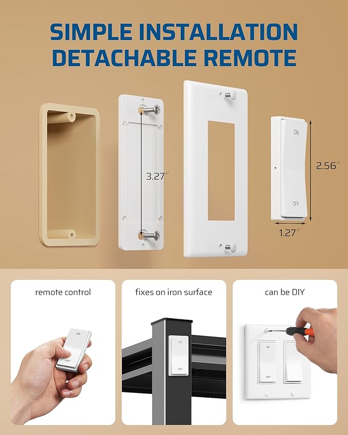 DEWENWILS Wireless Light Switch and Receiver Kit, 15A, No in-Wall Wiring Required,Remote Control Wall Switch Lighting Fixture for Ceiling Lights, Fans, Lamps,100 Ft RF Range, Programmable