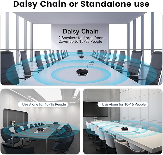 TONGVEO 2-in-1 Conference Speaker and Microphone, Daisy Chain Wireless Bluetooth Speakerphone with 360° omnidirectional mics USB/Dongle/Bluetooth Connection 18H Talk Time for 15-30 People Meeting