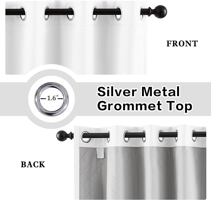 Soundproof 3-in-1 White 100% Blackout Curtains Thermal Insulation for Bedroom Living Room Grommet Curtains for Winter 1 Panel 50x84 Inch