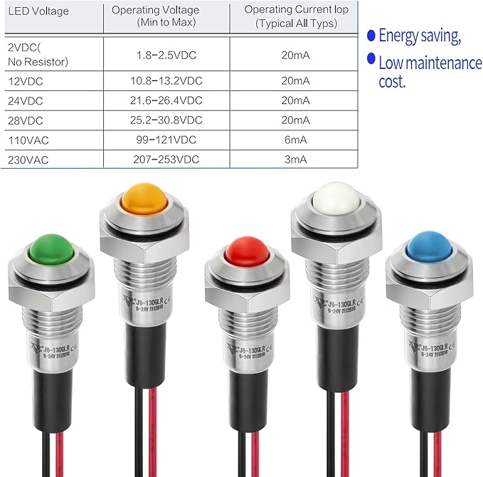 ZGSZJHF 2Pcs 8mm 0.31" Mini Indicator Light 12V-24V Red LED Waterproof IP67 Domed High Head Stainless Steel Signal Lamp Pilot Light with Wire,for Dash Directional Car Truck Boat