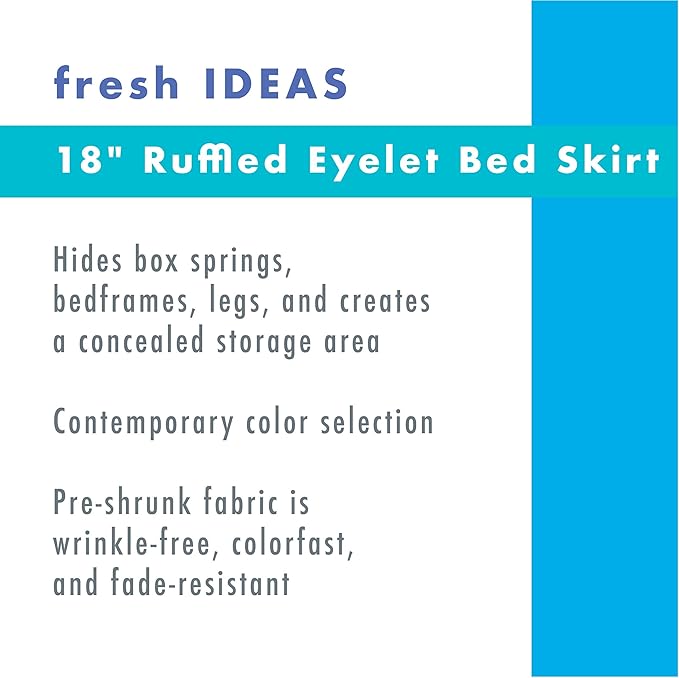 Fresh Ideas Eyelet Bed Skirt, Ruffled Design, 18 Inch Drop, Embroidered Scalloped Edge, Full, White