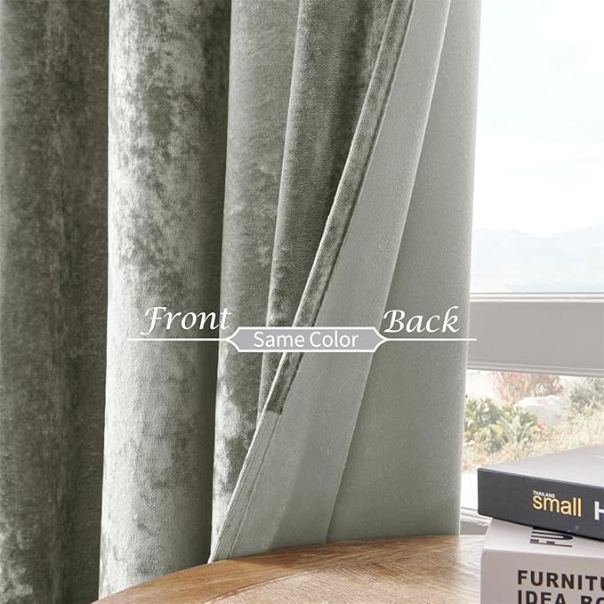 SMILETIME Silver Grey Crushed Velvet Curtains 52x90 inch Luxurious Thermal Insulated Soundproof Drapes for Living Room Bedroom Office Soft and Durable Light-Filtering Window Treatments, 2 Panels
