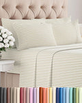 Cal King 6 Piece Sheet Set - Cooling & Breathable - Hotel Luxury Bedding, Includes Fitted Sheet for Women, Men, Kids & Teens - 1 Flat, 1 Fitted Sheet, 4 Pillowcases w/Deep Pockets - Beige Stripes