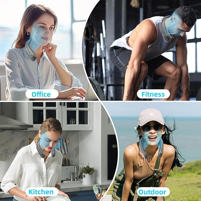 Kinhowly Portable Neck Fan,Hands Free Personal Wearable Bladeless Fan,6000mAh USB Rechargeable,360° Cooling,LED Display,4-Speeds,Birthday Gifts for Men Women Dad Mom,Valentines Day Gifts (Dark grey)