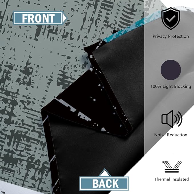 Rustic Blue Grey 100% Blackout Curtains for Bedroom 96 inch Long 2 Panels Set Gray Modern Abstract Geometric Black Out Curtains Insulated Room Darkening Window Drapes for Living Room, 52Wx96L