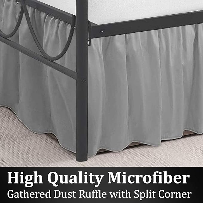 SKY BEDDINGS - Queen Size Ruffled Bed Skirt with Split Corners - 14 Inch Drop Dust Ruffle Bed Skirt with Platform Three Sided Coverage - 100% Microfiber, Light Grey