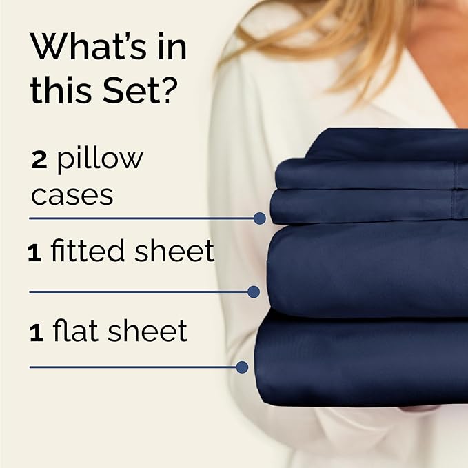 Twin 4 Piece Sheet Set - Cooling, Comfy & Breathable - Hotel Luxury Bedding, Includes Fitted Sheet for Women, Men, Kids & Teens - 1 Flat, 1 Fitted Sheet, 2 Pillowcases with Deep Pockets - Navy Blue