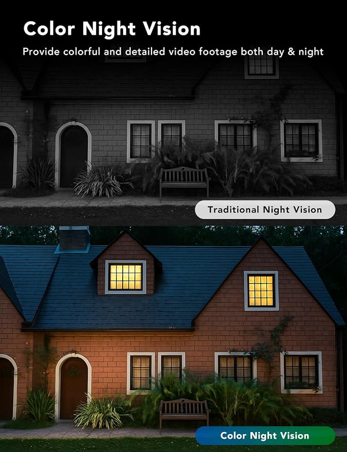 FAMVIVA 2K Security Camera, Outdoor/Indoor for Home, Pet, Baby, Nanny, IP65 Waterproof Color Night Vision, White Light & Siren, Recording, Motion Detection, Compatible with Alexa, White-4P