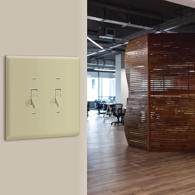 ENERLITES Double Toggle Switch Cover, Two Gang Light Switch Wall Plate, Gloss Finish, Oversized 2-Gang 5.5" x 5.5", Unbreakable Polycarbonate Thermoplastic, UL Listed, 8812O-I, Ivory