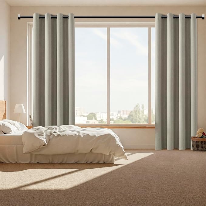ChrisDowa 100% Blackout Sand Solid Curtains 72 Inches Long 2 Panels for Bedroom Living Room,Farmhouse Room Darkening Thermal Insulated Soundproof Grommet Top Window Treatment Drapes,52x72
