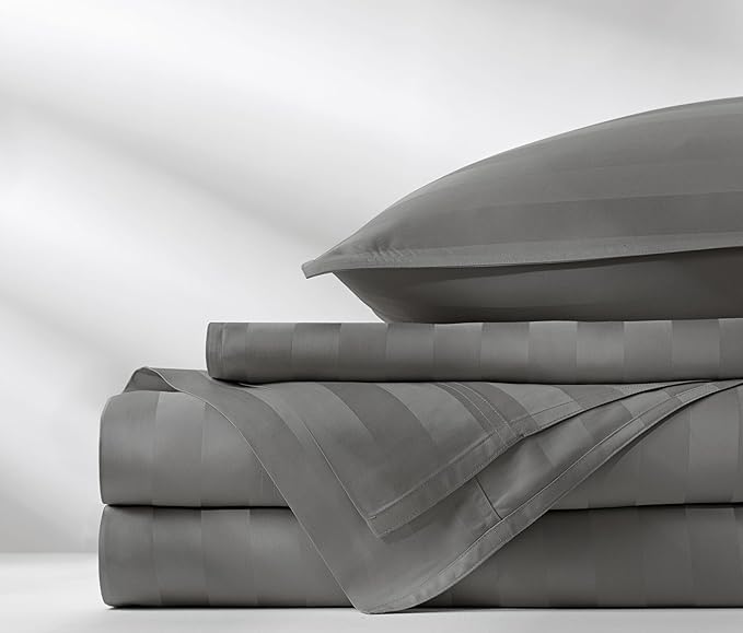 Pure Bamboo Twin Sheets, Genuine 100% Organic Viscose Derived from Bamboo Bed Sheet Set, Luxuriously Soft & Cooling, Double Stitching, 2 Year Quality Promise (Twin, Jacquard Stone)