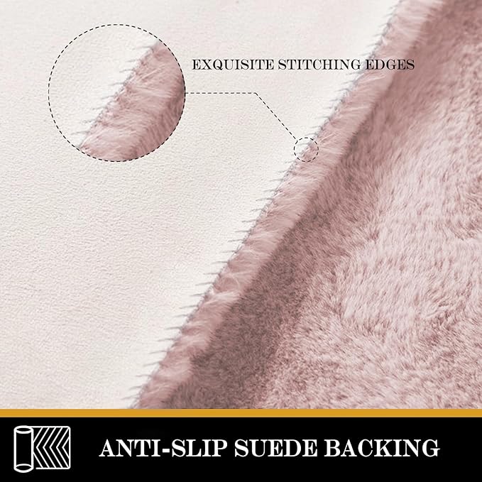 Latepis Light Pink Fluffy Rug 5x7 Washable Non-Slip Faux Rabbit Fur Fuzzy Shag Soft Rug for Living Room, Bedroom, Kids Room, Nursery and Dorm
