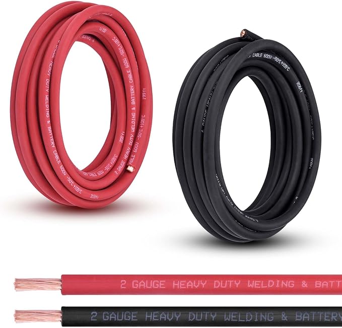 Shirbly 2 Gauge Battery Cable, 20FT Red + 20FT Black 2 AWG Pure Copper Wire Welding Cable, for Automotive, Battery, Solar and Generator, Standard USA OFC Wire