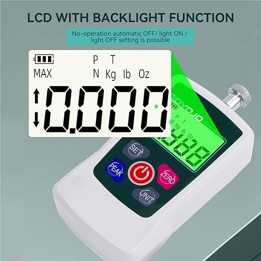 GOYOJO Digital Force Gauge High-Precision Push-Pull Meter for Tension & Compression Testing Units (N, kg, lb, oz) Real-Time/Peak/First Peak Modes Ideal for Quality Control & Material Testing (300N)