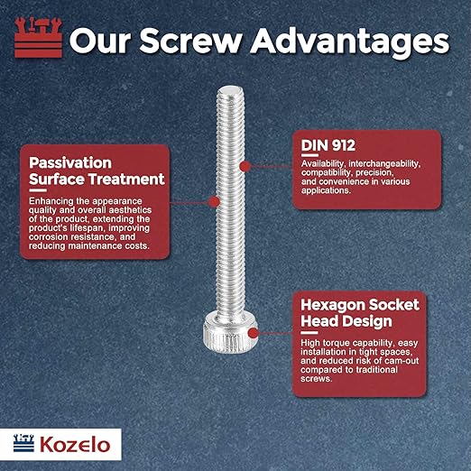 Kozelo 20pcs Socket Head Cap Screws - [M3-0.5 x 50mm] 304 Stainless Steel Allen Socket Drive for Electrical Motor 3D Printing Fan Engine Replacement Use, Silver