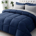 JOLLYVOGUE Twin Comforter Set, Ultra-Soft Bed in a Bag Twin Size 5 Pieces, Oeko-TEX Certified Bedding Set with Down Alternative Comforter, Sheets, Pillowcases & Shams, Navy Blue & Light Grey