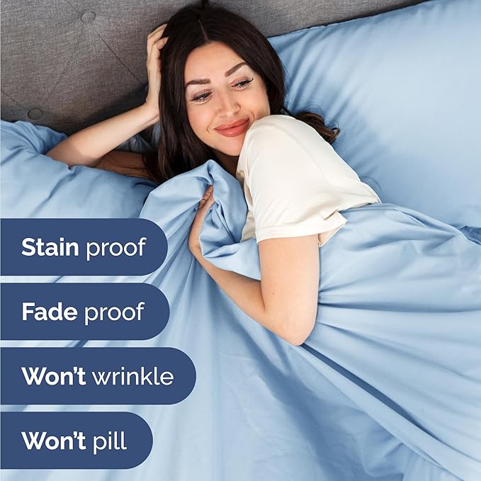 Twin 4 Piece Sheet Set - Cooling, Comfy & Breathable - Hotel Luxury Bedding, Includes Fitted Sheet for Women, Men, Kids & Teens - 1 Flat, 1 Fitted Sheet, 2 Pillowcases with Deep Pockets - Baby Blue