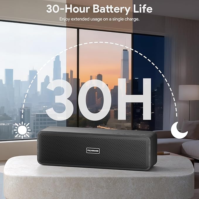 FULMINARE Portable Bluetooth Speaker for Home, Wooden Housing, 50W Deep Bass Stereo Sound, Bluetooth 5.3, 30H Playtime, 4-in-1 Playback, IPX5 Waterproof for Indoor & Outdoor Use