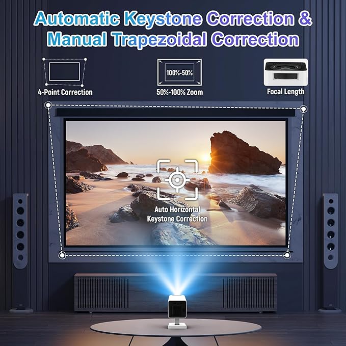[Built-in Apps & 2026 Upgraded] Mini Projector｜Portable Projector 1080P/4K Support｜Smart Projector with Auto Keystone Correction｜Home/Movie Projector for Phone/TV Stick/Laptop