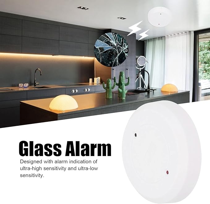 Wired Glass Break Detector Door Window Glass Break Detector Round Break in Sensor Tamper Alarm Ceiling or Wall Mount