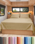 RV Short Queen Sheet Set 60 X 75 - 4 Piece RV Short Queen Bed Sheets - Soft, Breathable & Cooling - Designed for Bunks, Trailers & Campers - Fits 8” to 12" Mattress - Luxury Bedding - Heathered Tan