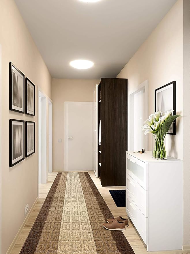 Custom Length Hallway Runner Rug,Slip Resistant,Meander Brown, 26 Inch X 3 feet, Doormat, Sold and Priced Per Foot
